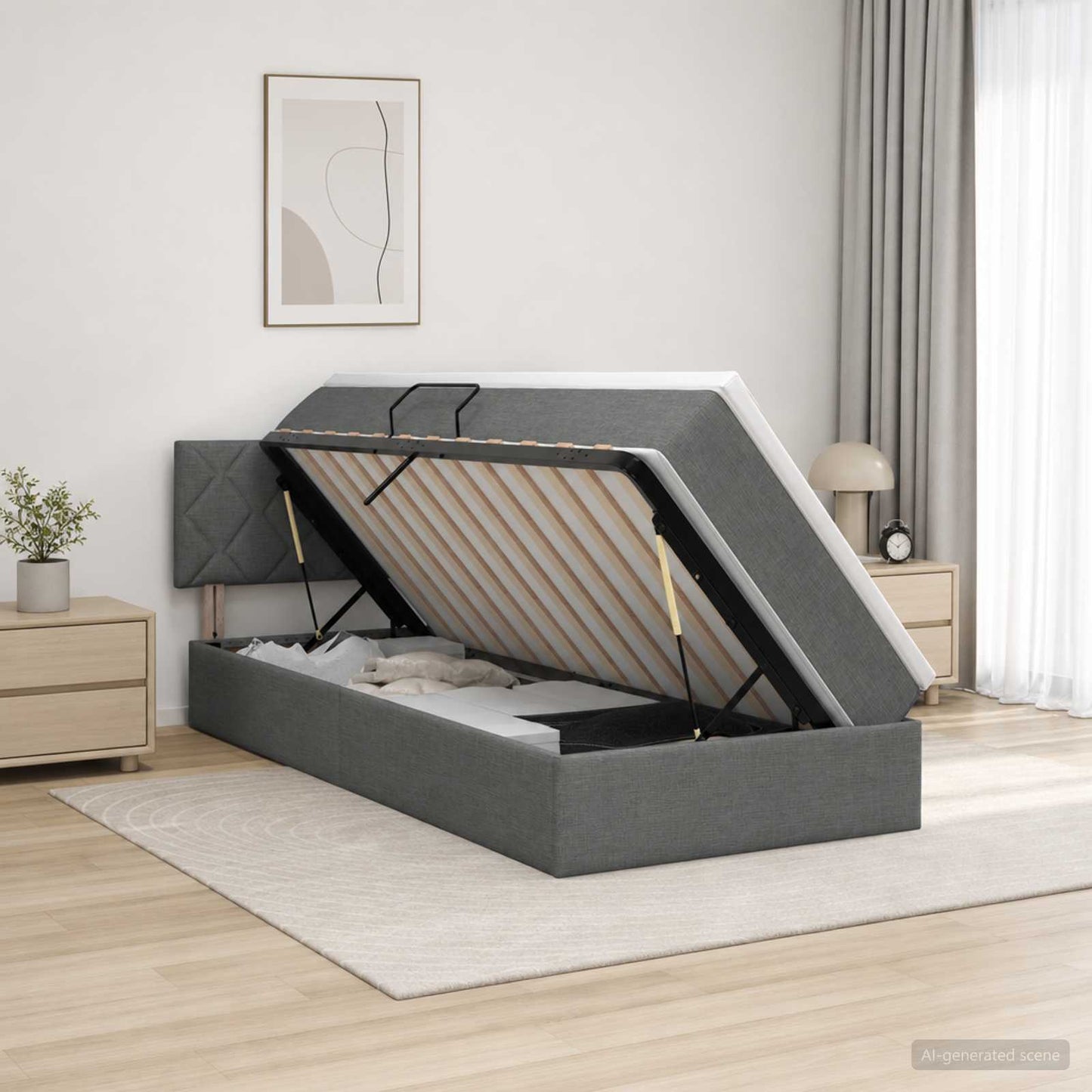 Letto con contenitore LED e materasso Grigio Scuro 100 x 200 cm