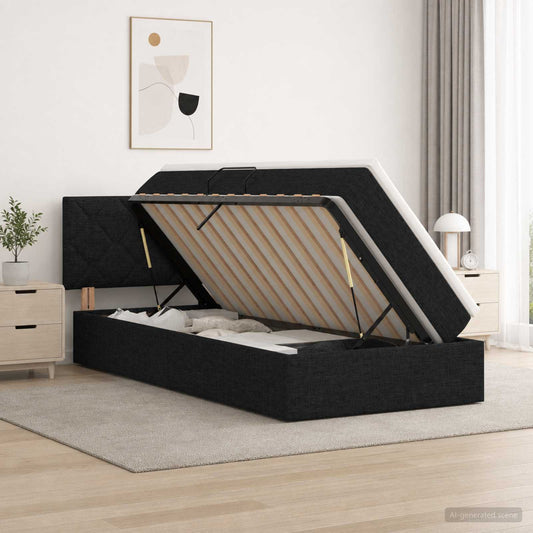 Letto con contenitore LED e materasso Nero 90 x 190 cm Tessuto - homemem39