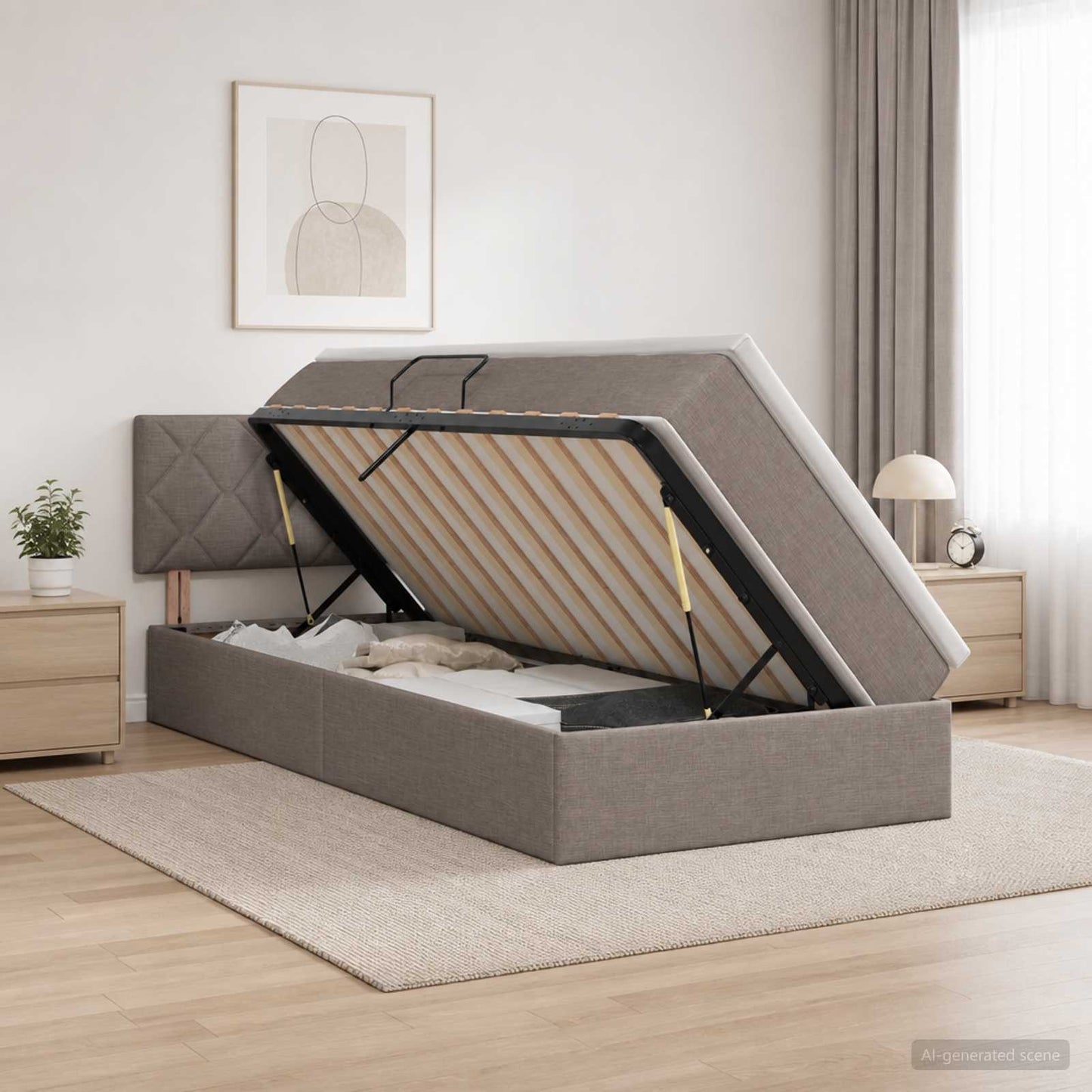 Letto con contenitore LED e materasso Tortora 90 x 190 cm