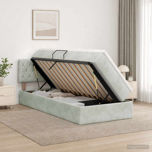 Letto con contenitore LED e materasso Grigio Chiaro - homemem39