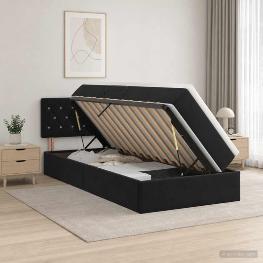 Letto con contenitore LED e materasso Nero 100 x 200 cm Velluto - homemem39