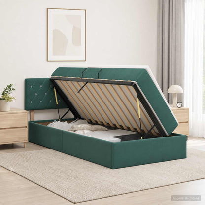 Letto con contenitore LED e materasso Verde Scuro 90 x 190 cm