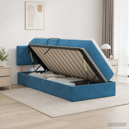 Letto con contenitore LED e materasso Blu Scuro 90 x 200 cm