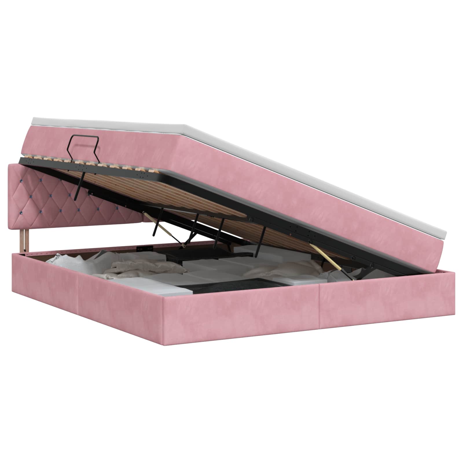 Letto con Contenitore con testiera Rosa 140 x 200 cm Velluto | homemem39