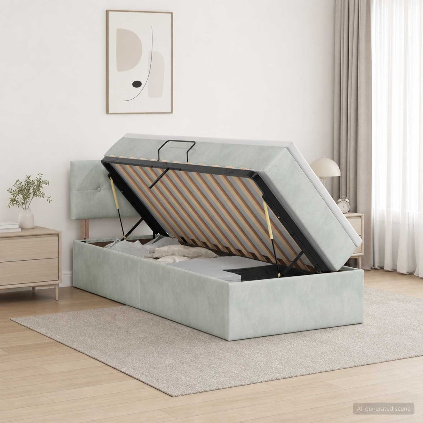 Letto con contenitore LED e materasso Grigio Chiaro
