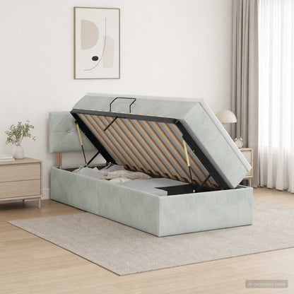 Letto con contenitore LED e materasso Grigio Chiaro