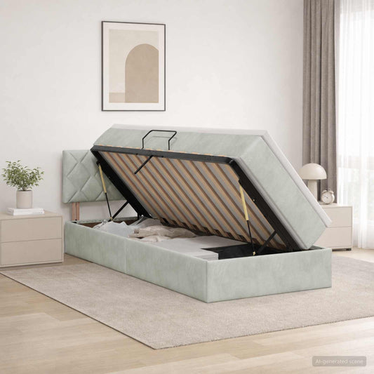 Letto con contenitore LED e materasso Grigio Chiaro 90 x 190 cm - homemem39