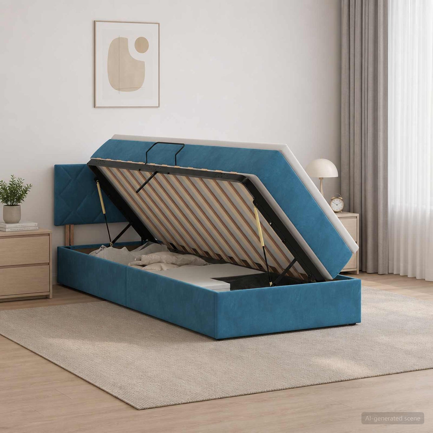 Letto con contenitore LED e materasso Blu Scuro 100 x 200 cm | homemem39