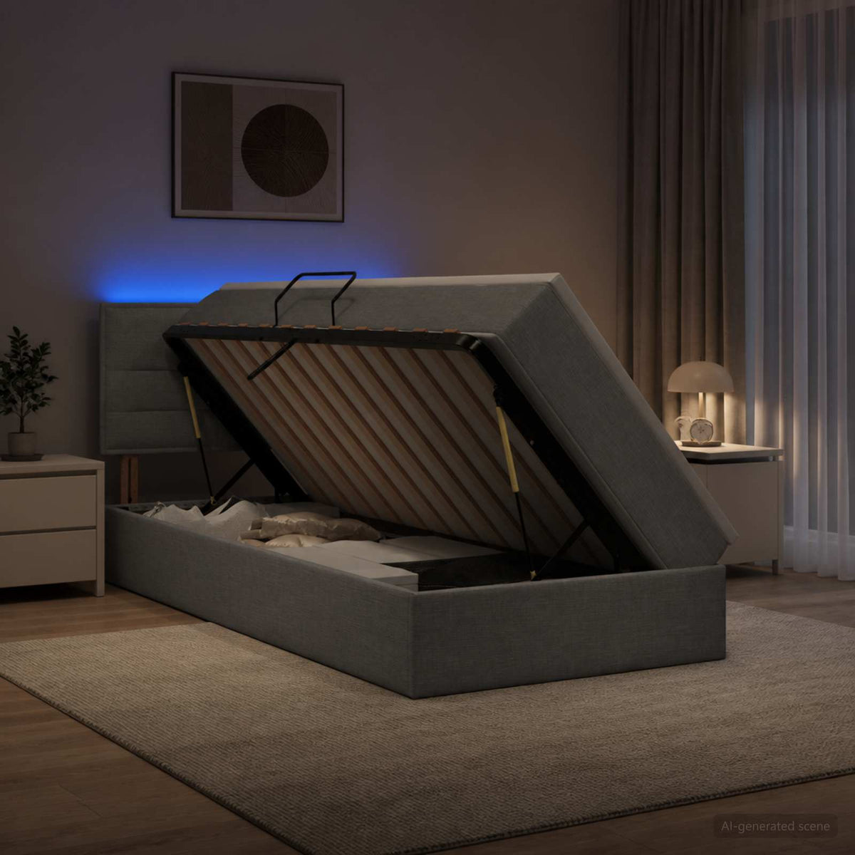 Letto con contenitore LED e materasso Grigio Chiaro 90 x 190 cm | homemem39