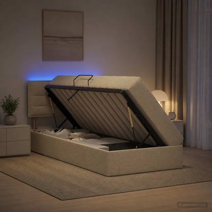 Letto con contenitore LED e materasso Crema 100 x 200 cm | homemem39