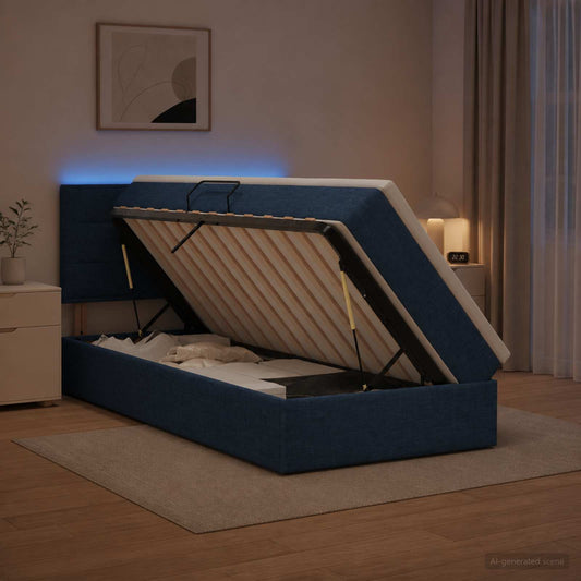 Letto con contenitore LED e materasso Blu 100 x 200 cm Tessuto - homemem39