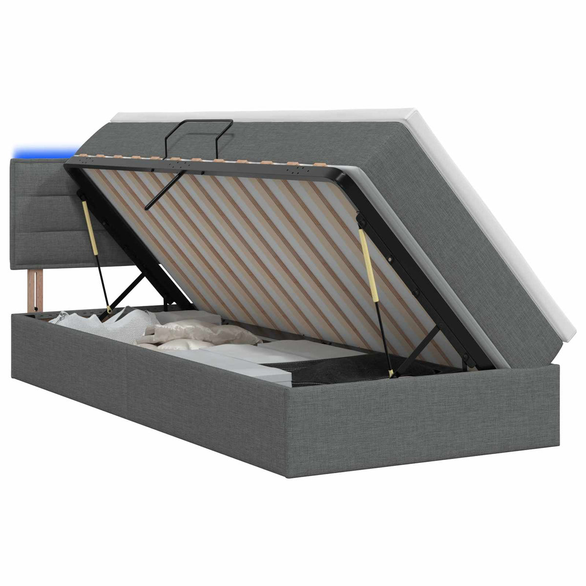 Letto con contenitore LED e materasso Grigio Scuro 100 x 200 cm | homemem39