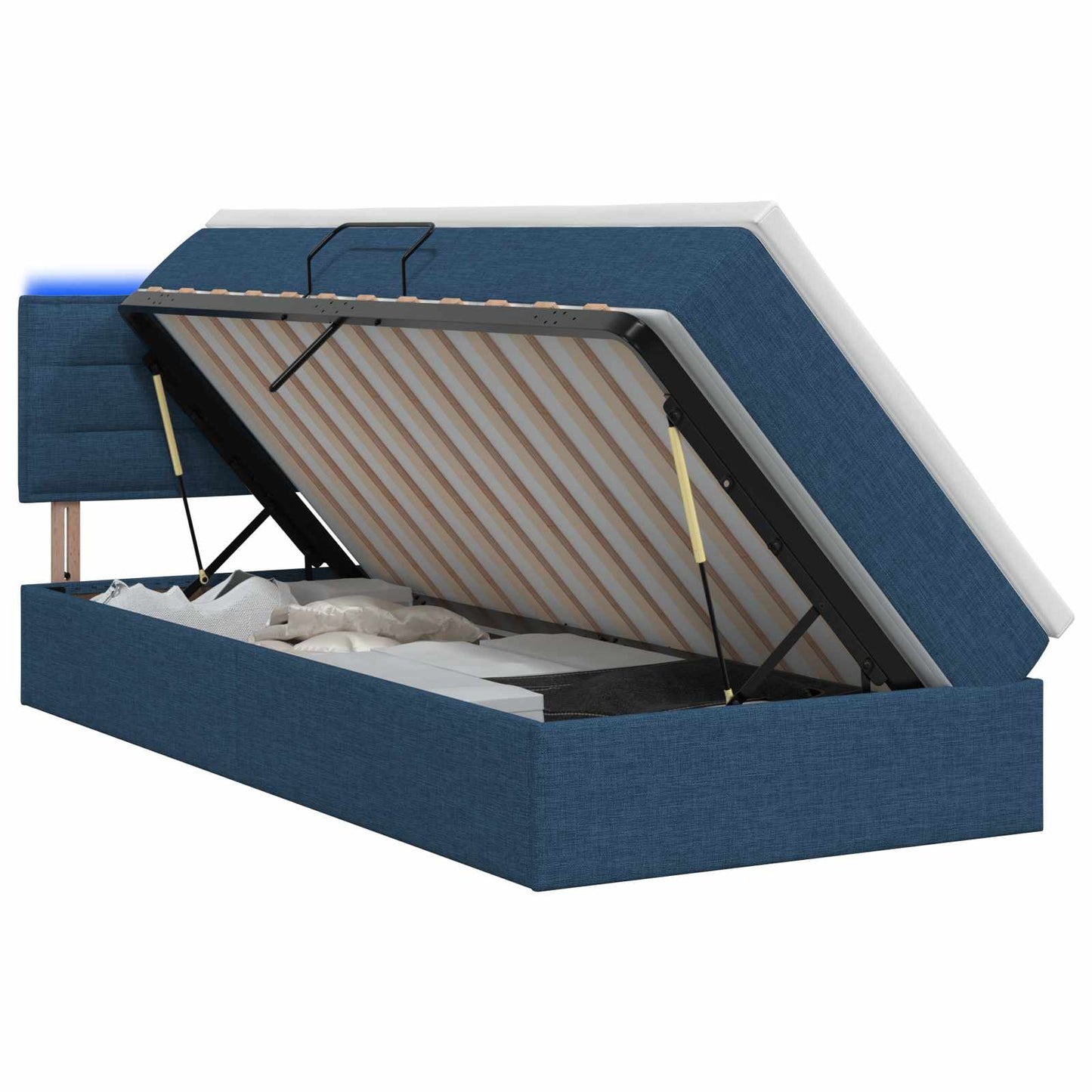 Letto con contenitore LED e materasso Blu 100 x 200 cm Tessuto