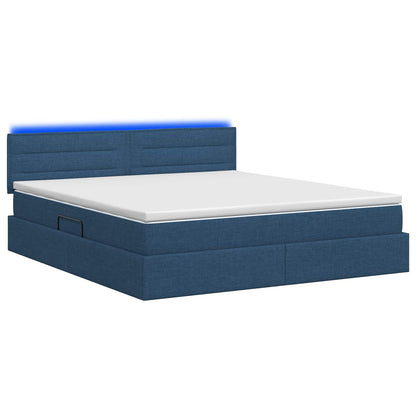 Letto con contenitore LED e materasso Blu 140 x 200 cm Tessuto