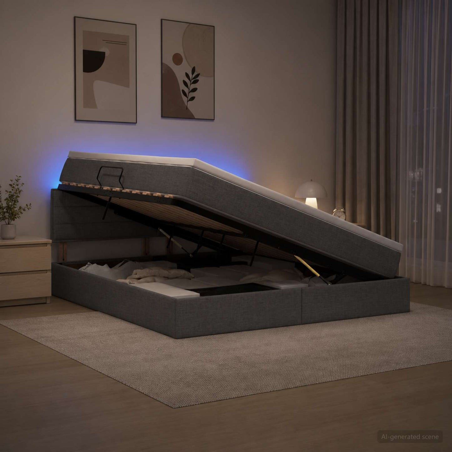 Letto con contenitore LED e materasso Grigio Scuro 160 x 200 cm