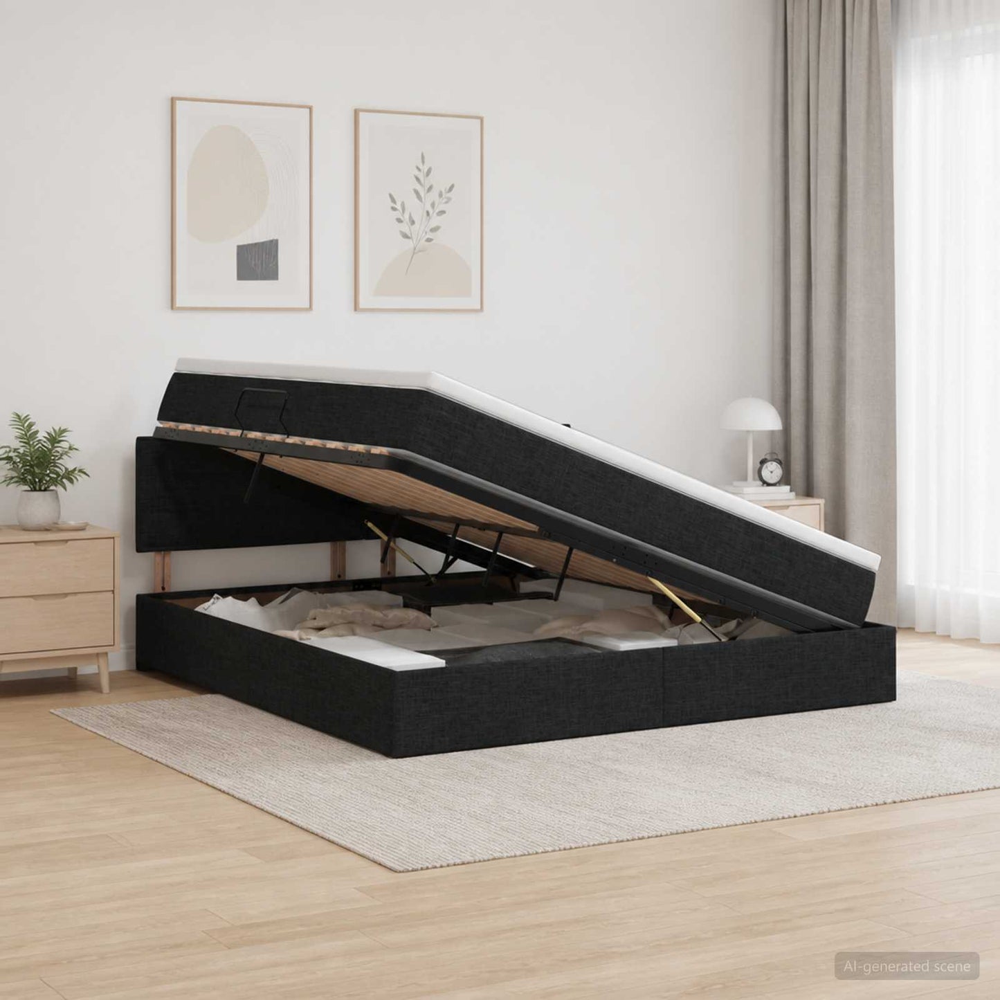 Letto con contenitore LED e materasso Nero 140 x 200 cm Tessuto