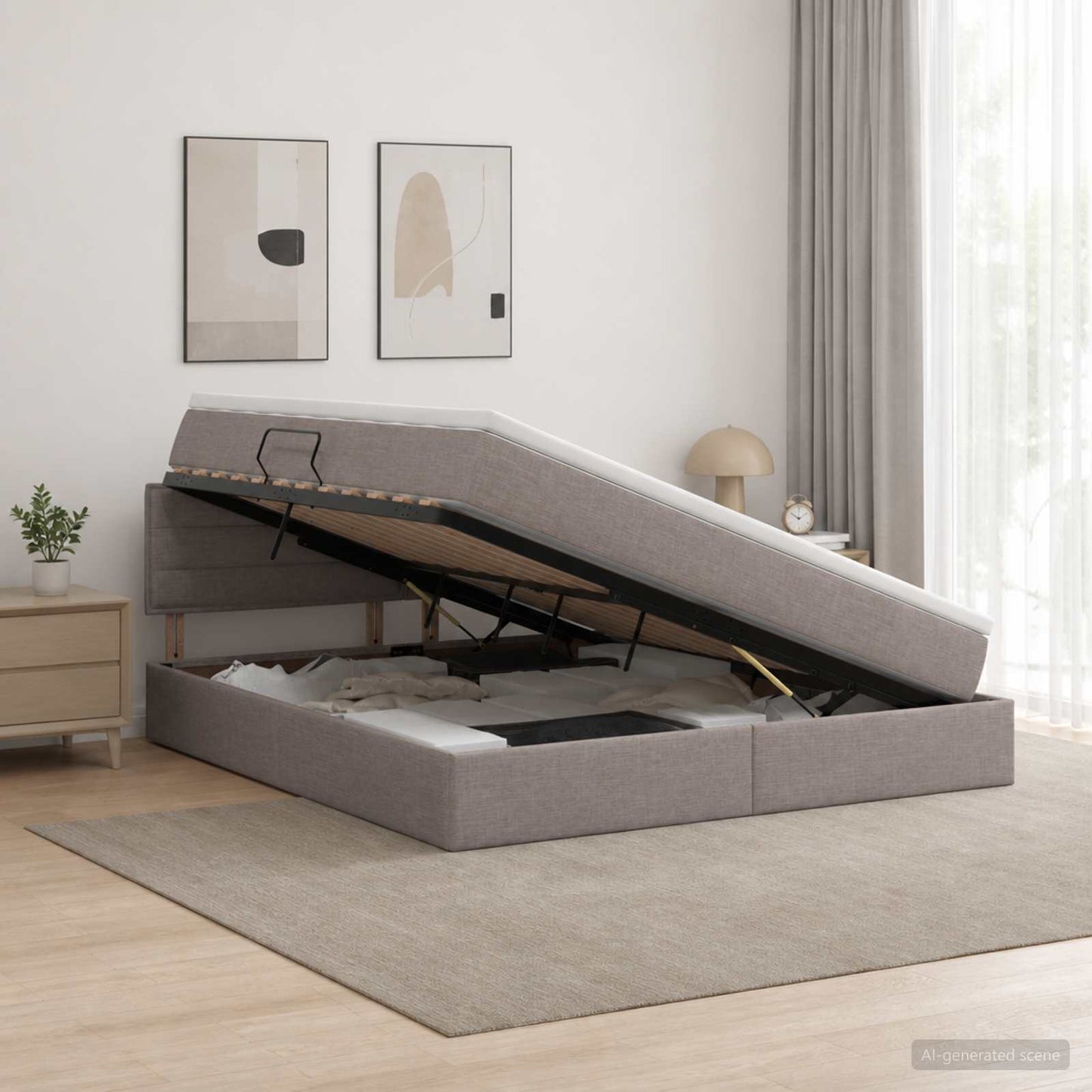 Letto con contenitore e materasso Tortora 180 x 200 cm Velluto
