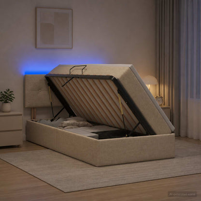 Letto con contenitore LED e materasso Crema 90 x 190 cm Tessuto