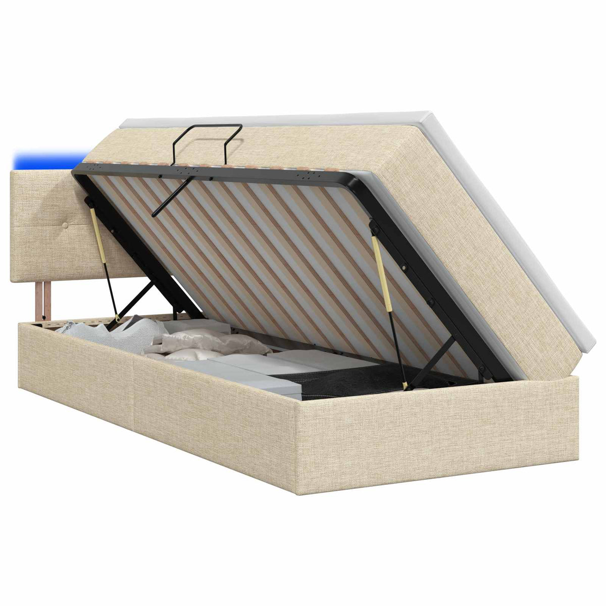Letto con contenitore LED e materasso Crema 90 x 190 cm Tessuto