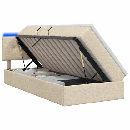 Letto con contenitore LED e materasso Crema 90 x 190 cm Tessuto