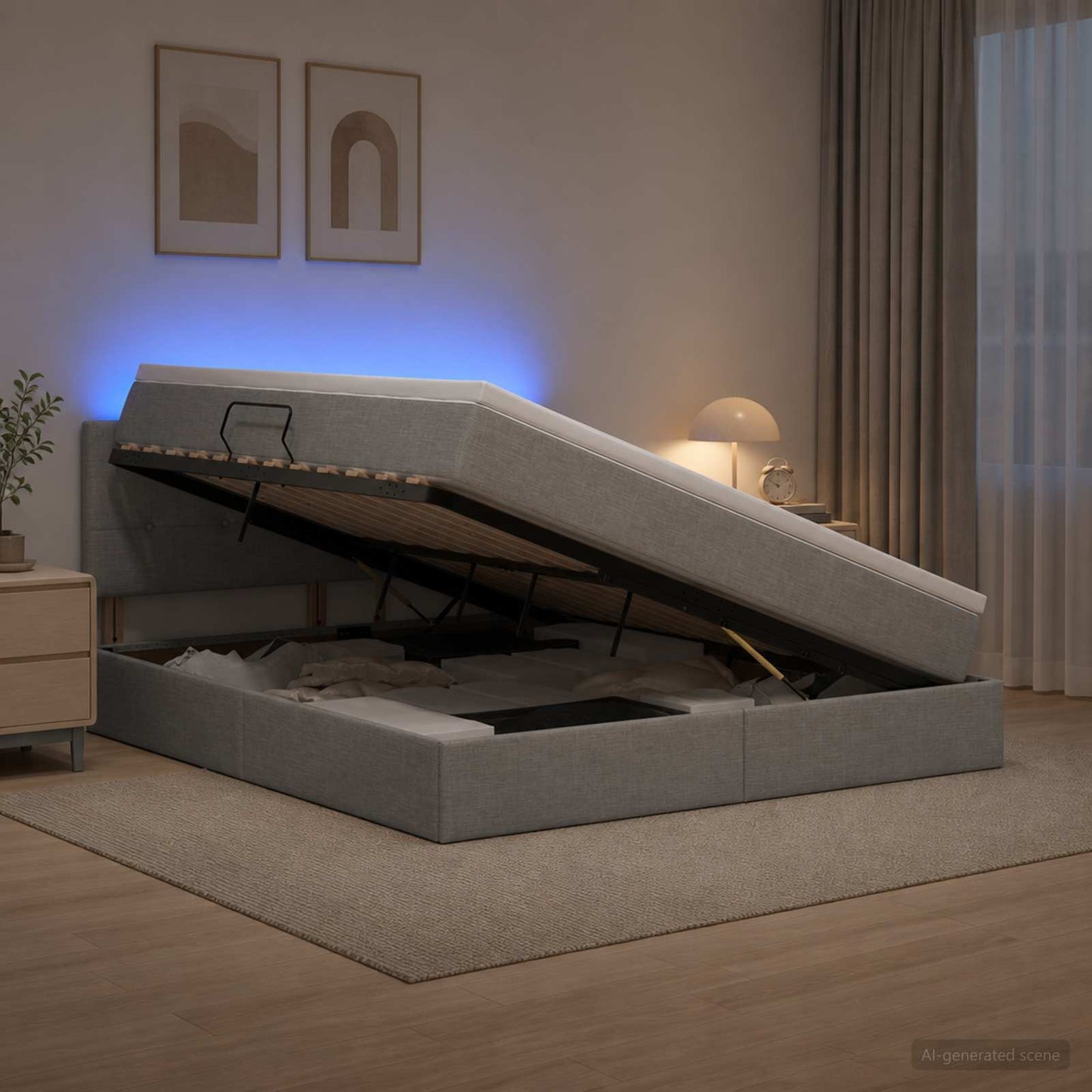 Letto con contenitore LED e materasso Grigio Chiaro