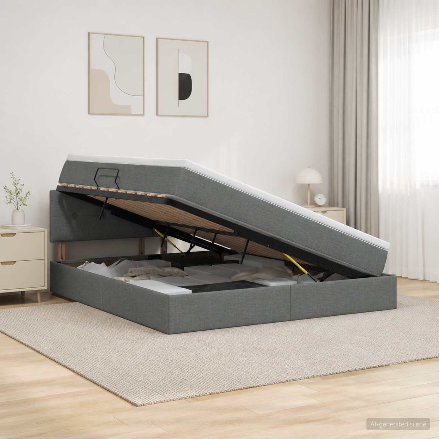Letto con contenitore LED e materasso Grigio Scuro 160 x 200 cm