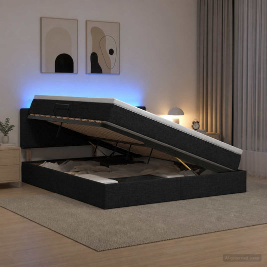 Letto con contenitore LED e materasso Nero 180 x 200 cm Tessuto - homemem39