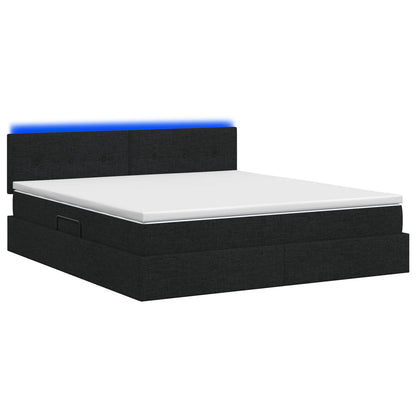 Letto con contenitore LED e materasso Nero 180 x 200 cm Tessuto