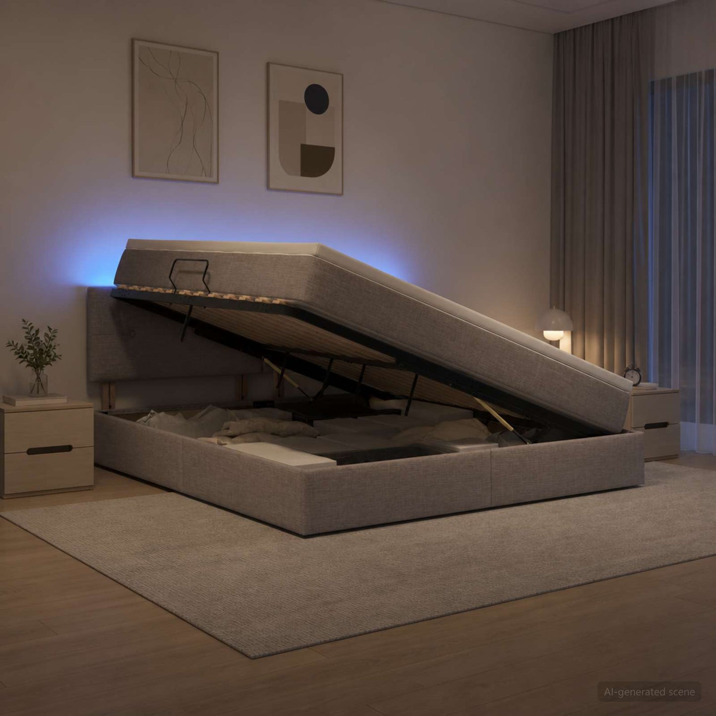 Letto con contenitore LED e materasso Tortora 180 x 200 cm