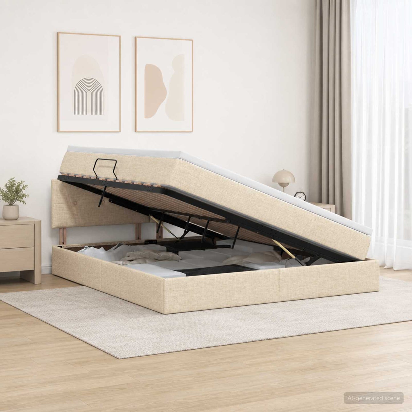 Letto con contenitore LED e materasso Crema 180 x 200 cm
