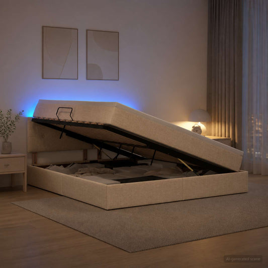 Letto con contenitore LED e materasso Crema 180 x 200 cm - homemem39
