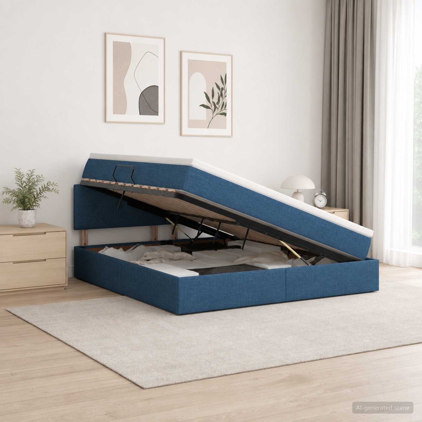 Letto con contenitore LED e materasso Blu 160 x 200 cm Tessuto