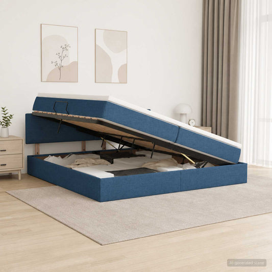Letto con contenitore LED e materasso Blu 200 x 200 cm Tessuto - homemem39