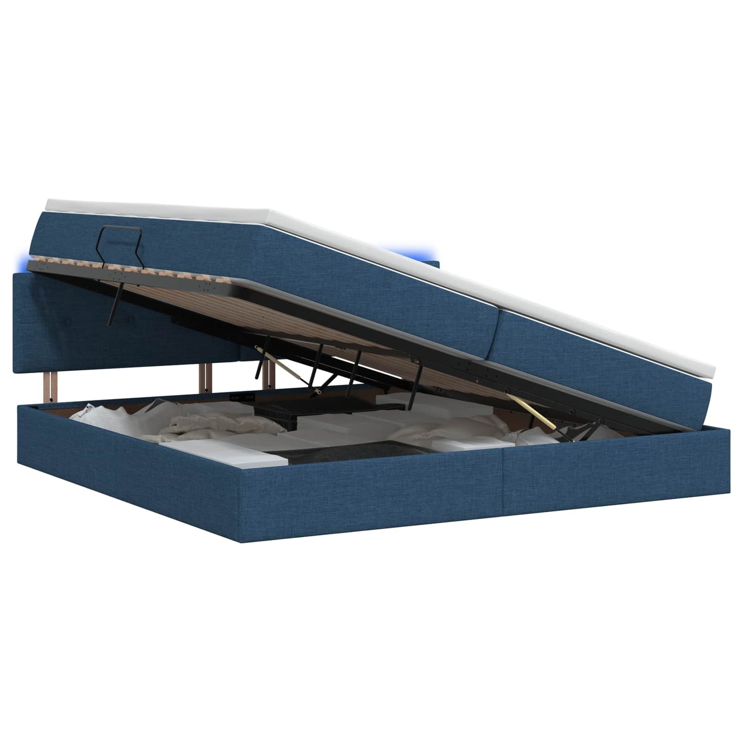 Letto con contenitore LED e materasso Blu 200 x 200 cm Tessuto