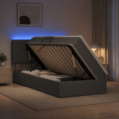 Letto con contenitore LED e materasso Grigio Scuro 100 x 200 cm