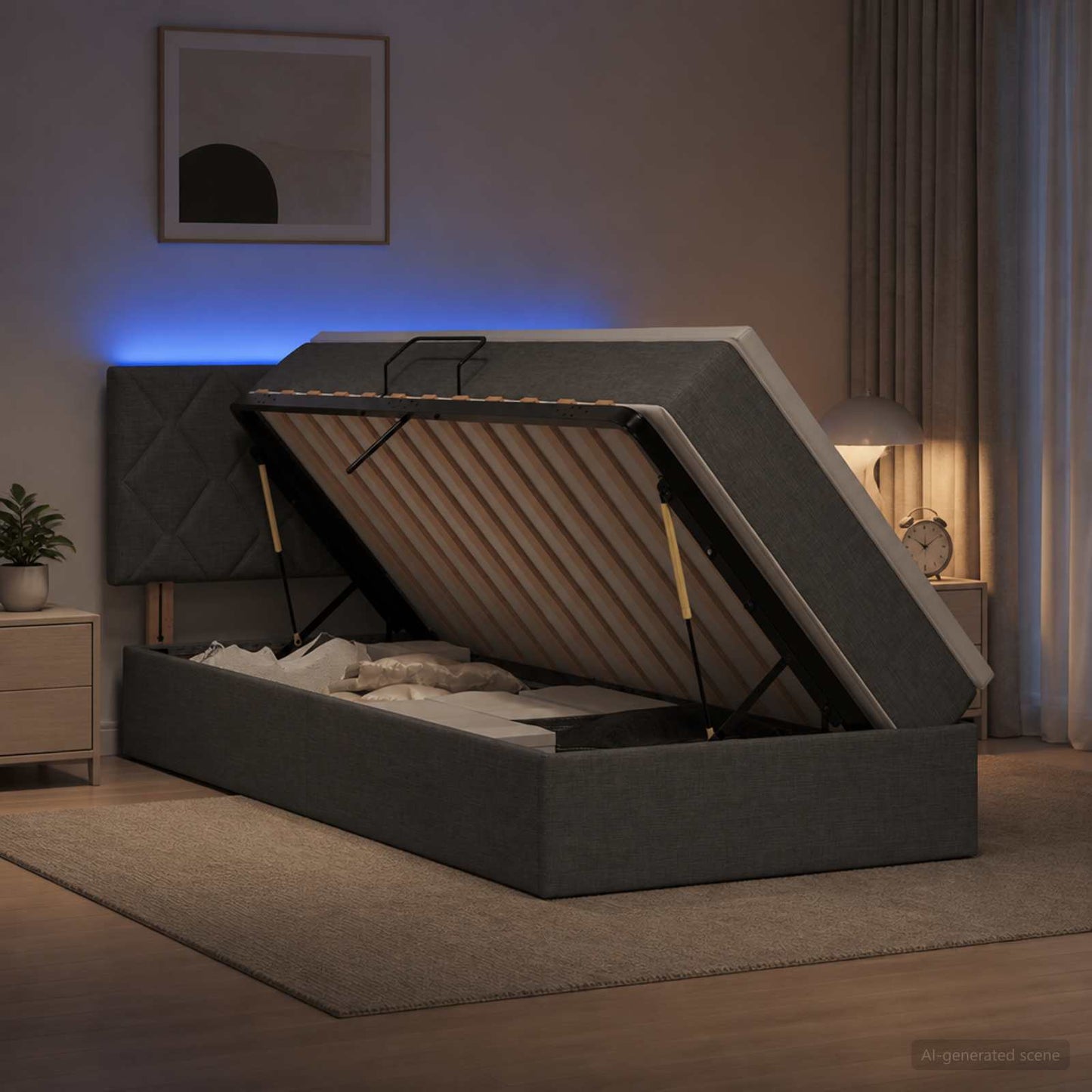 Letto con contenitore LED e materasso Grigio Scuro 90 x 200 cm