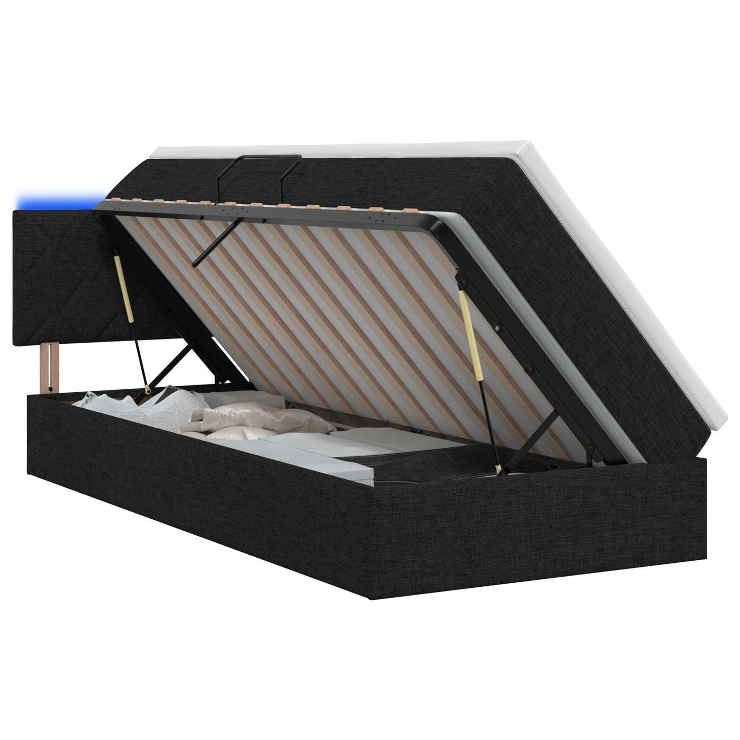 Letto con contenitore LED e materasso Nero 90 x 190 cm Tessuto