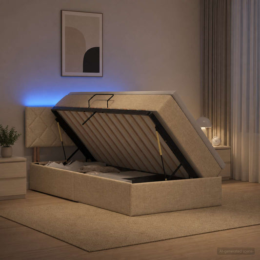 Letto con contenitore LED e materasso Crema 90 x 190 cm Tessuto