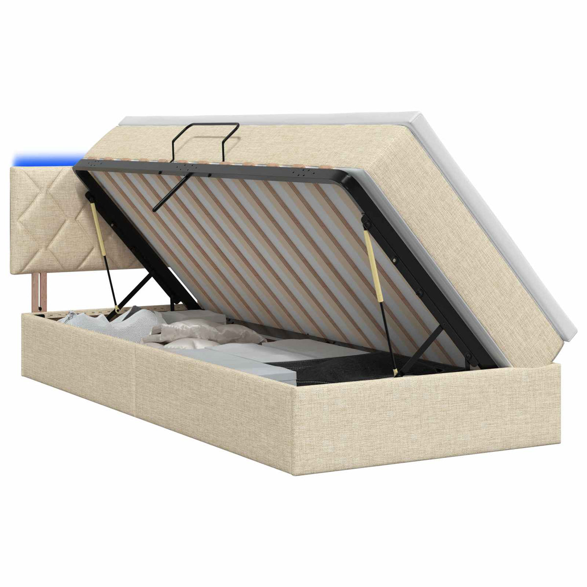 Letto con contenitore LED e materasso Crema 90 x 190 cm Tessuto