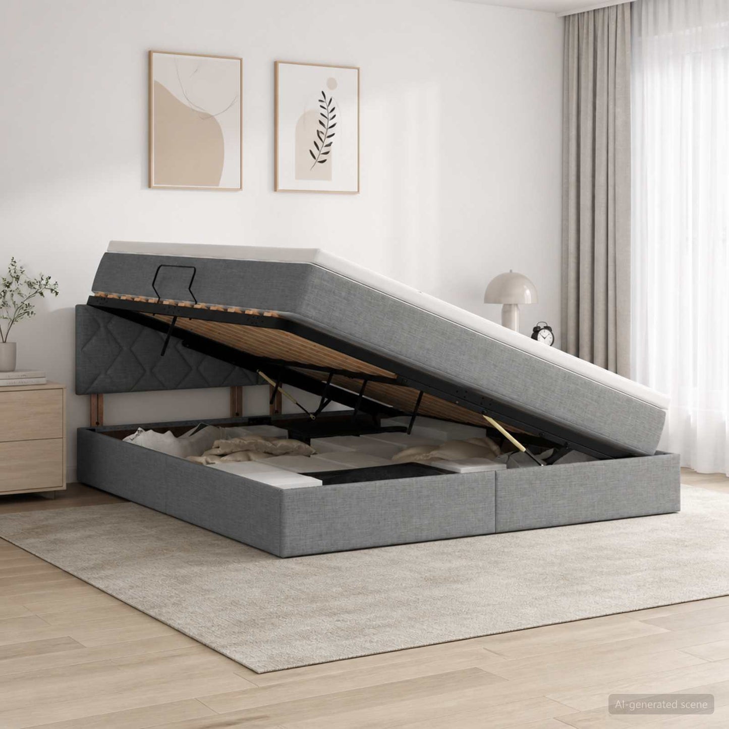 Letto con contenitore e materasso Grigio Scuro 160 x 200 cm