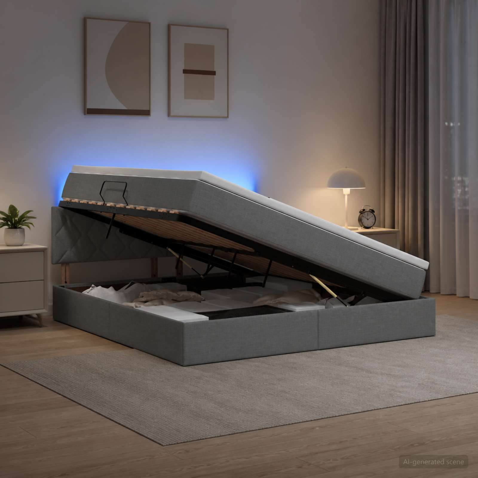 Letto con contenitore LED e materasso Grigio Scuro 160 x 200 cm | homemem39