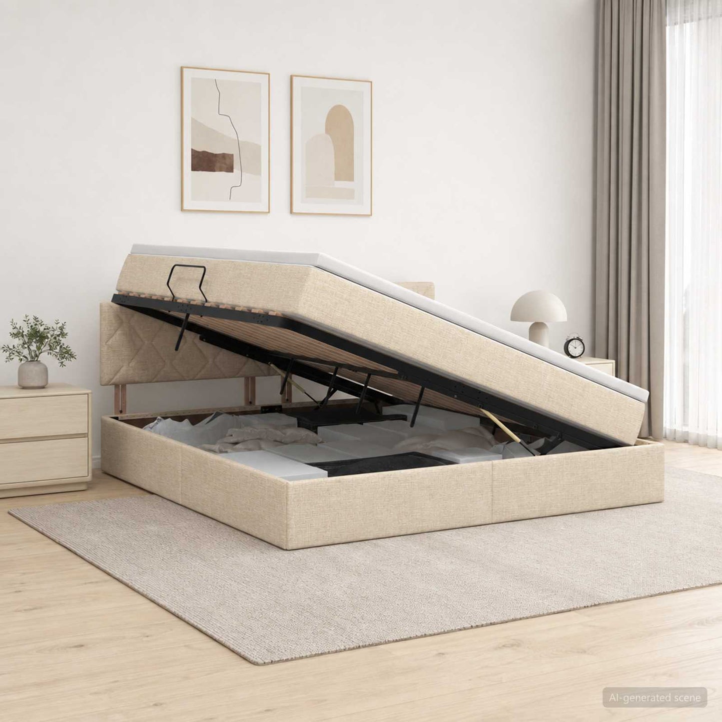 Letto con contenitore LED e materasso Crema 160 x 200 cm | homemem39