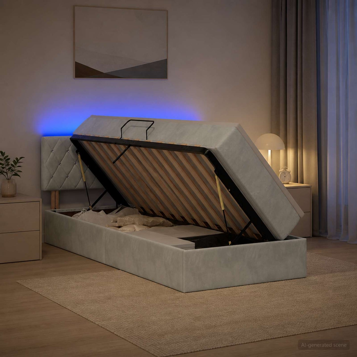 Letto con contenitore LED e materasso Grigio Chiaro