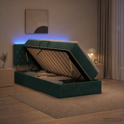 Letto con contenitore LED e materasso Verde Scuro 100 x 200 cm