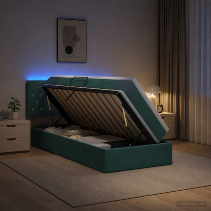 Letto con contenitore LED e materasso Verde Scuro 90 x 190 cm