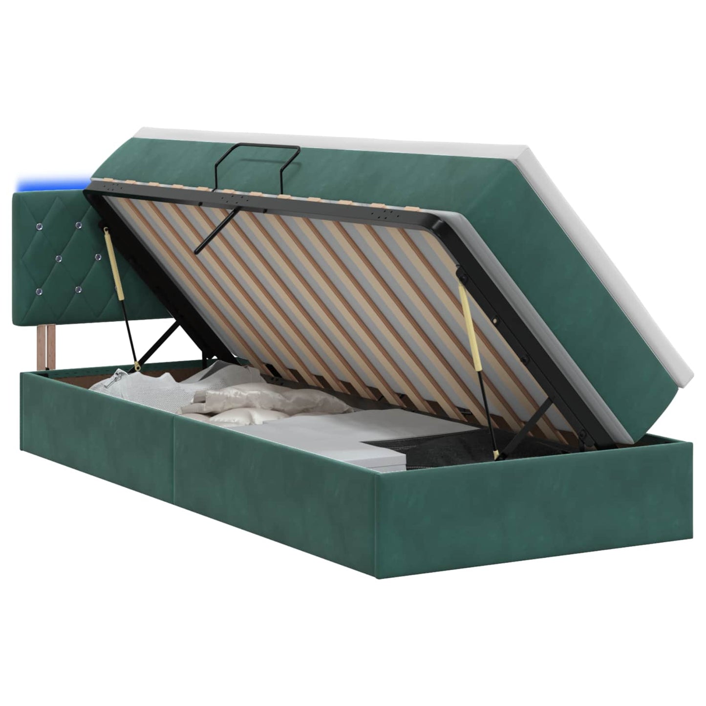 Letto con contenitore LED e materasso Verde Scuro 90 x 190 cm