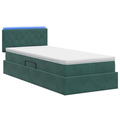 Letto con contenitore LED e materasso Verde Scuro 90 x 190 cm