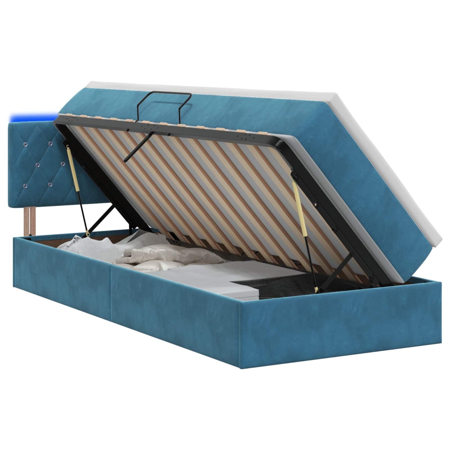 Letto con contenitore LED e materasso Blu Scuro 90 x 200 cm