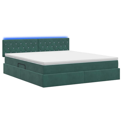 Letto con contenitore LED e materasso Verde Scuro 140 x 200 cm
