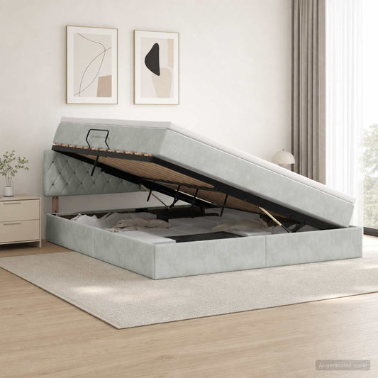 Letto con contenitore LED e materasso Grigio Chiaro - homemem39